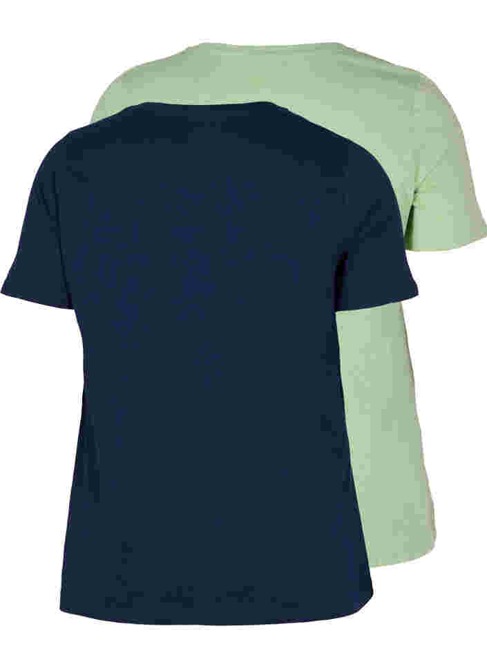 2 lyhythihaista t-paitaa puuvillasta , Navy B/Reseda, Packshot image number 1