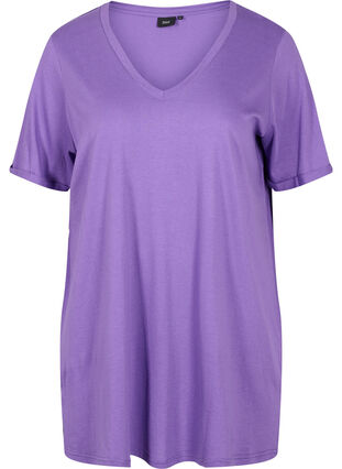 Yksivärinen oversize t-paita v-pääntiellä, Deep Lavender, Packshot image number 0