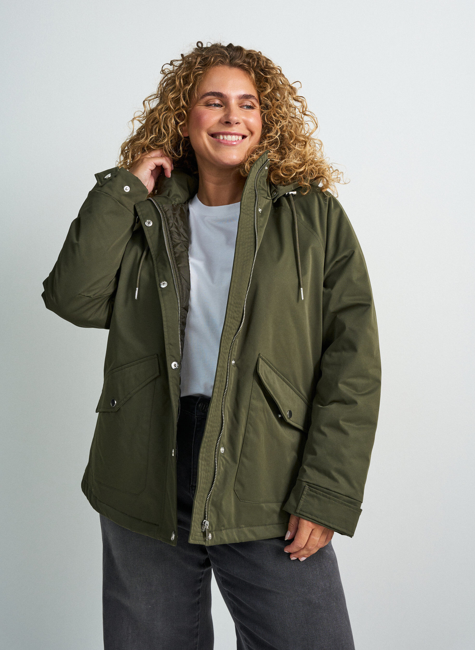 ZizziTopattu parka irrotettavalla hupulla, Vihre&auml;, Model image number 0