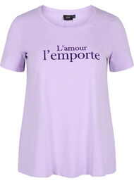 Lyhythihainen puuvillainen t-paita painatuksella,  Lavender LAMOUR