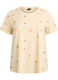 Luomupuuvillainen T-paita kirjailuilla kuvioilla, Keltainen