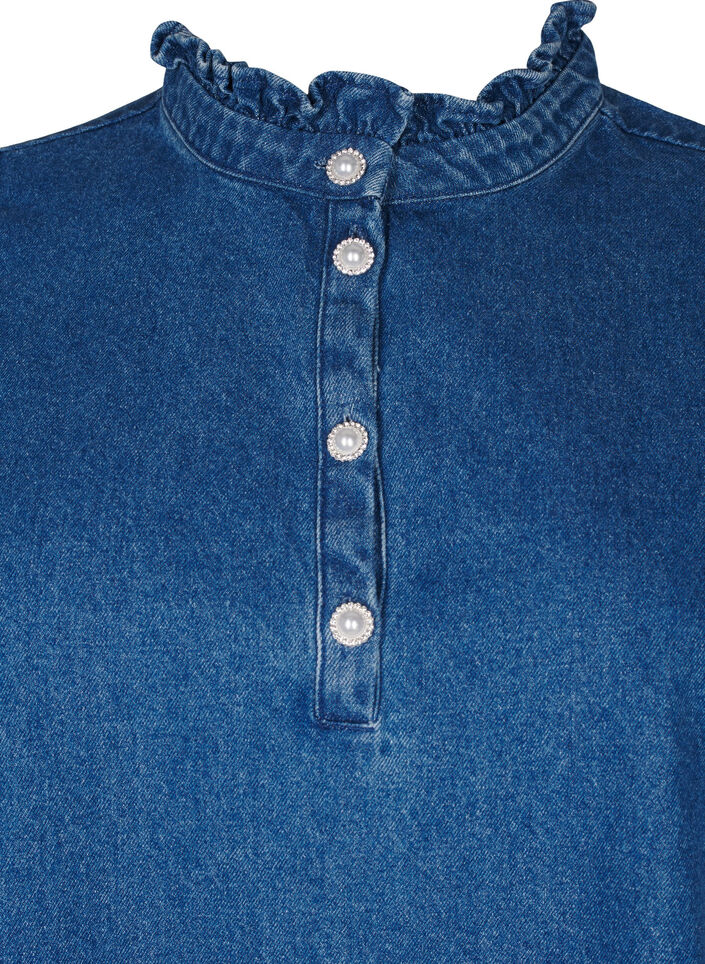 Farkkumekko röyhelöillä ja A-leikkauksella, Blue Denim, Packshot image number 2