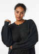 Lyhyt neulemekko aaltoilevalla helmalla ja halkioilla, Harmaa, Model image number 2