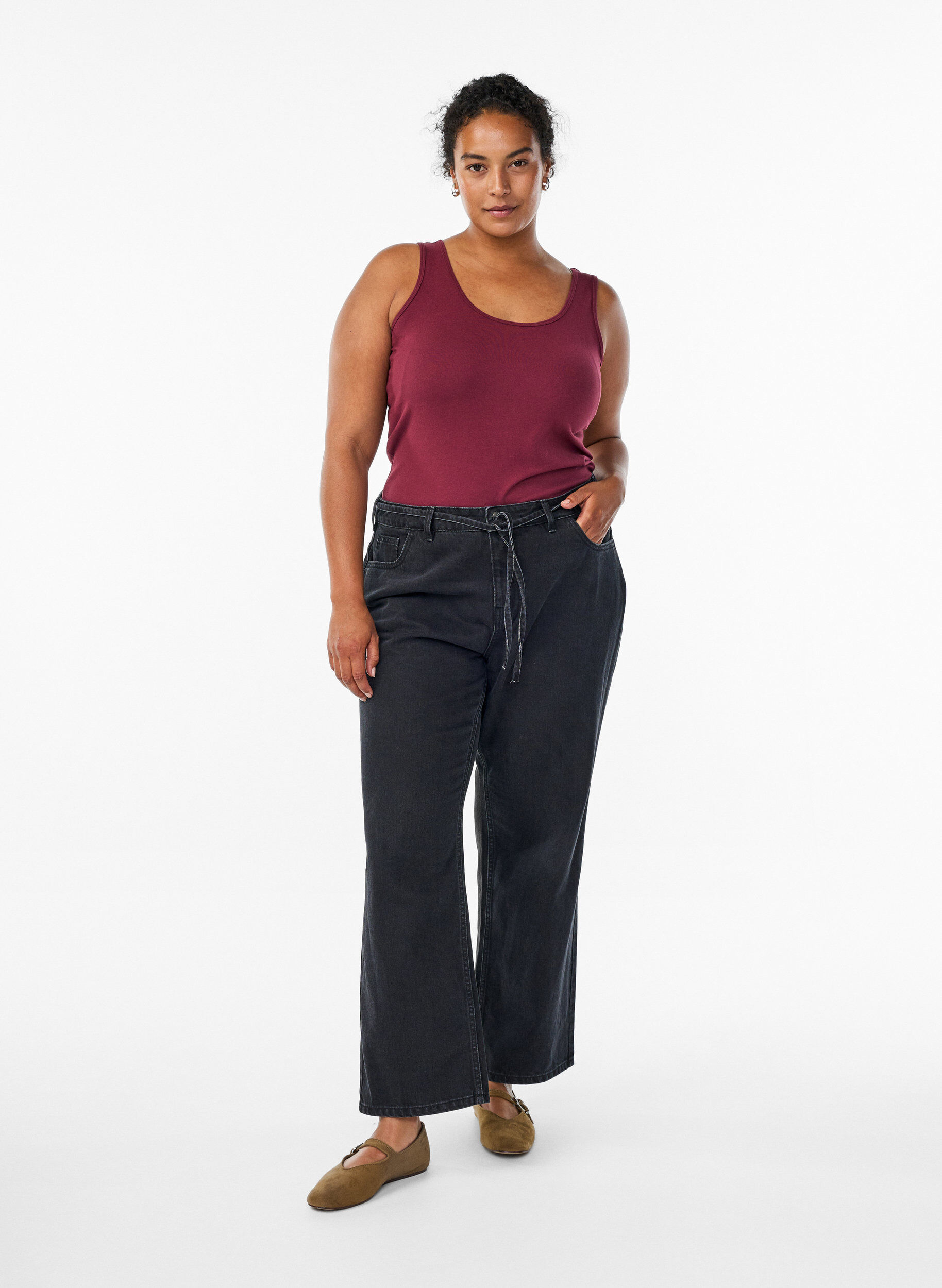 ZizziYksiv&auml;rinen perus paita puuvillasta, Tumma Bordeaux, Model image number 1