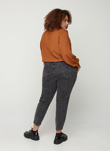 Kropatut mom jeans-farkut korkealla vyötäröllä, Black acid washed, Model image number 0