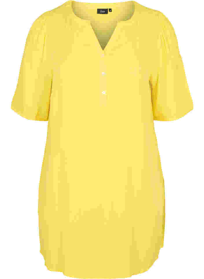 Viskoositunika V-pääntiellä ja napeilla, Primrose Yellow, Packshot image number 0