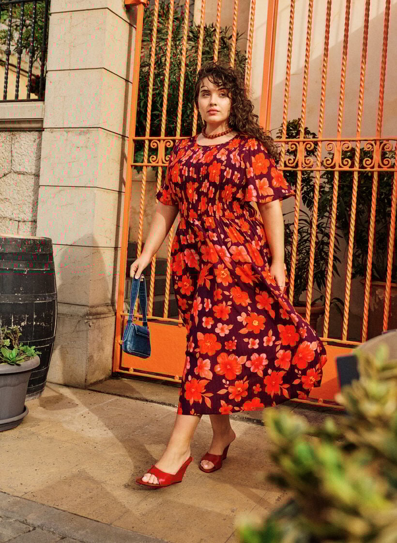 Mekko smokkauksella ja kukkakuviolla, Violetti, Image image number 0