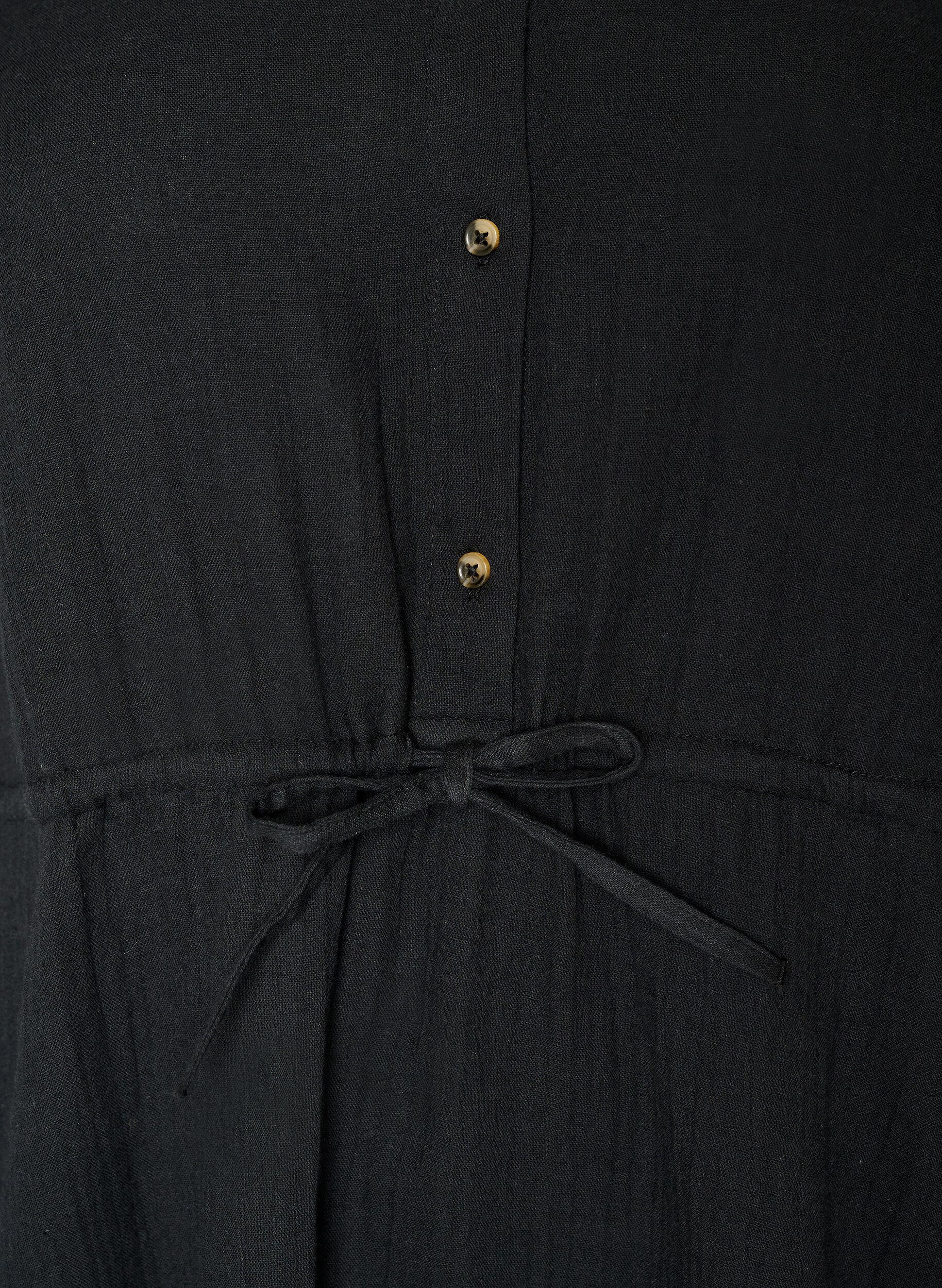 Zizzi Hihaton puuvillamusliinimekko ny&ouml;rill&auml;, Musta, Packshot image number 2