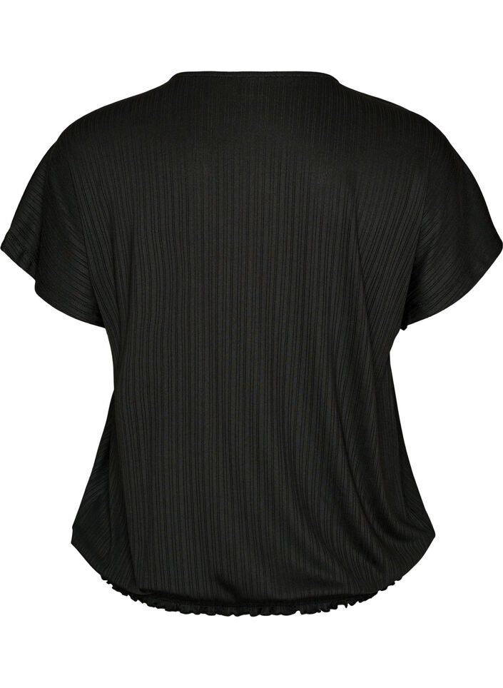 Jersey pusero raidallisella tekstuurilla ja smokkireunalla, Musta, Packshot image number 1