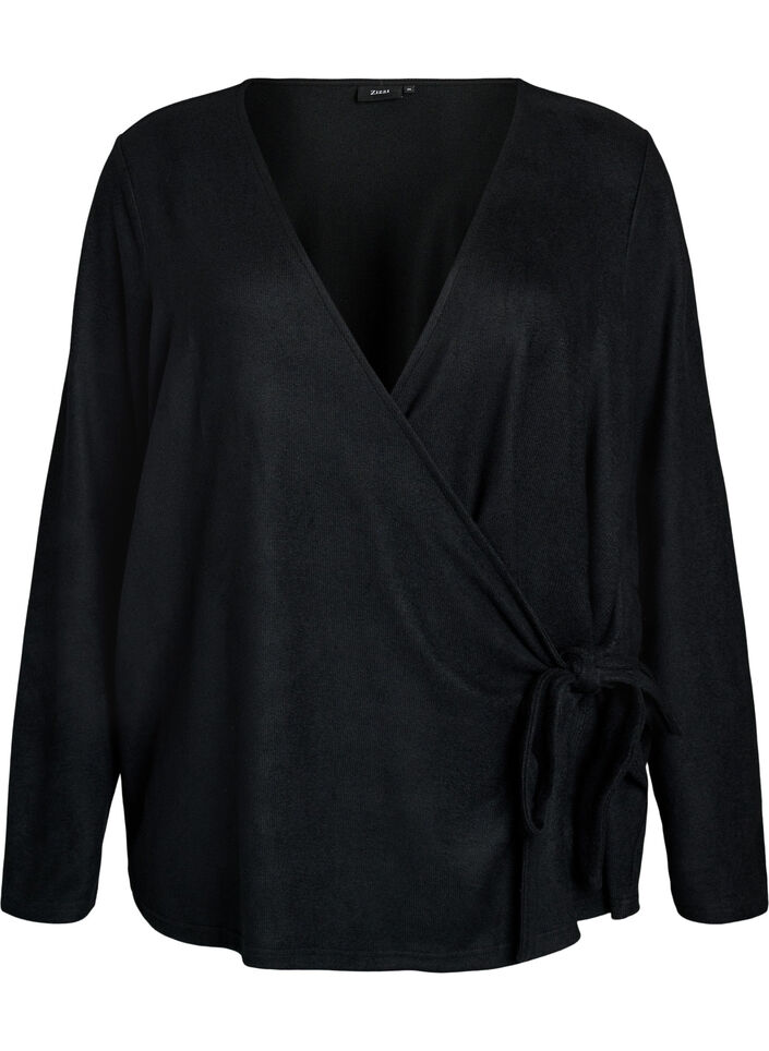 Jersey-kietaisupusero solmittavalla nauhalla, Musta, Packshot image number 0