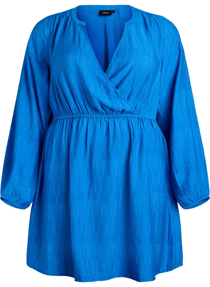 Lyhyt tekstuuripintainen kietaisumallinen mekko, Sininen, Packshot image number 0