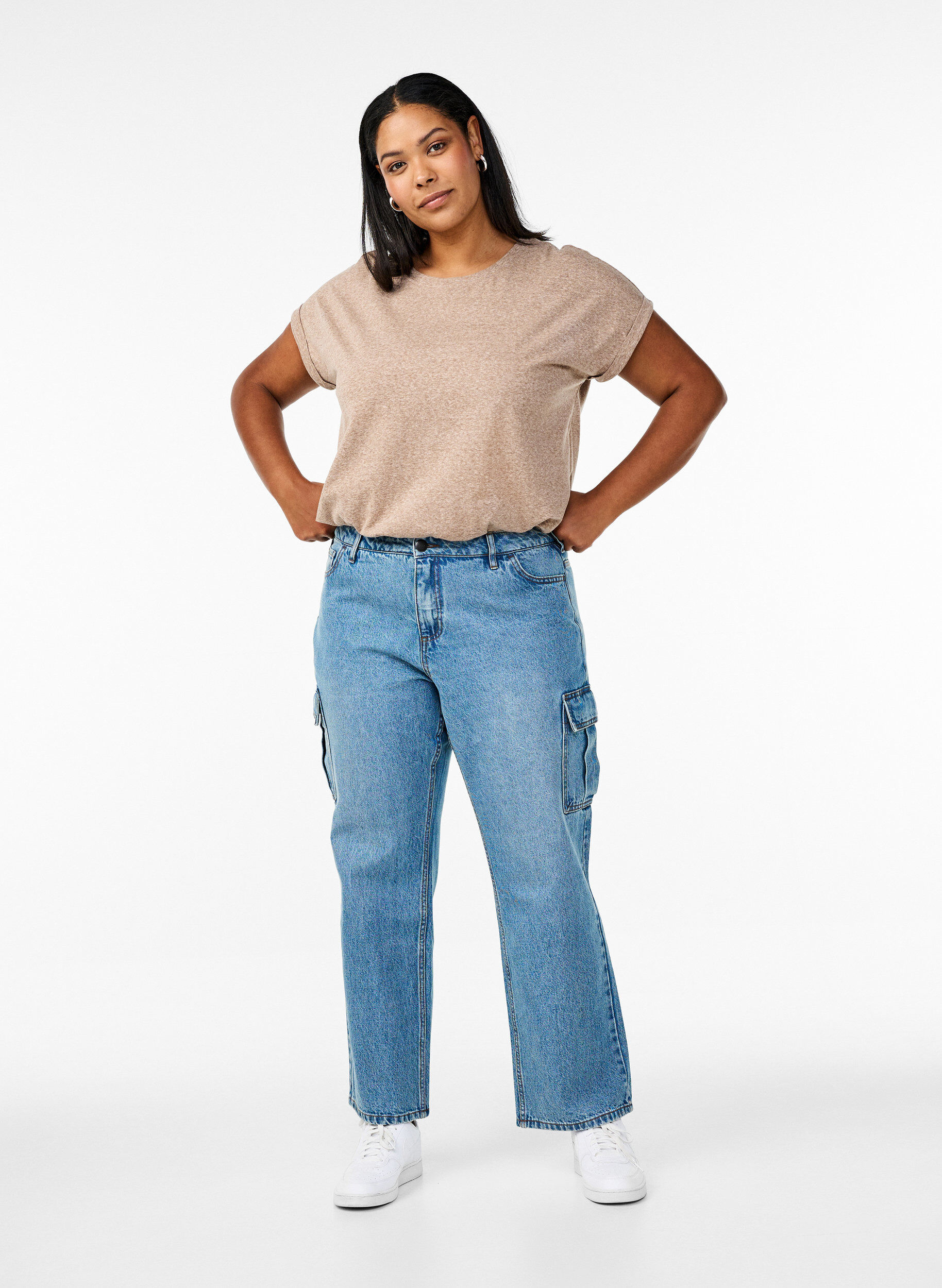 Zizzi Meleerattu t-paita lyhyill&auml; hihoilla, Ruskea, Model image number 1