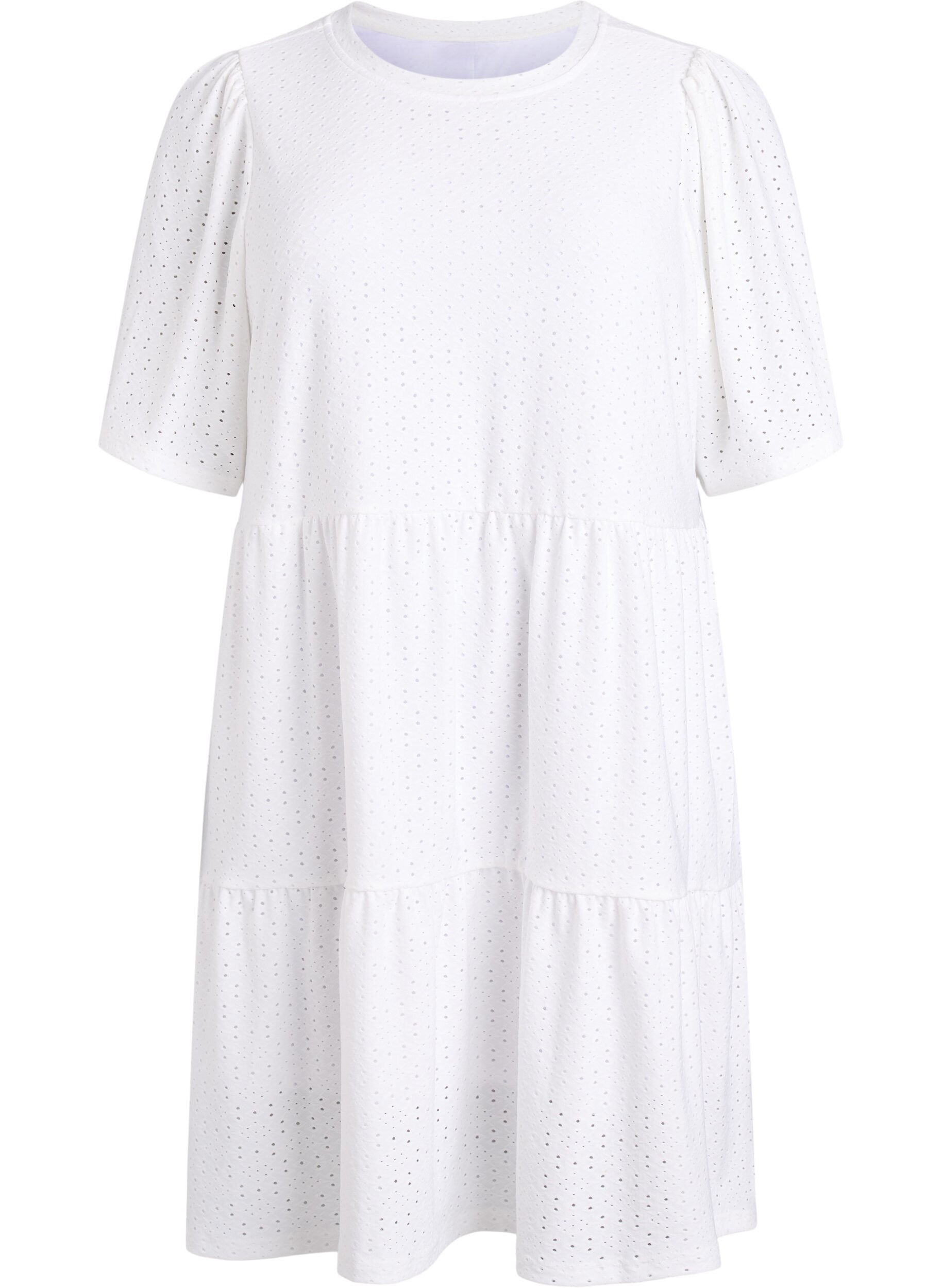 ZizziLyhyt mekko pitsikuviolla ja kerrostetulla helmalla, Valkoinen, Packshot image number 0