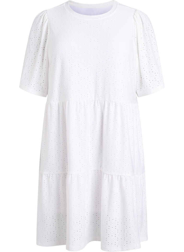 Lyhyt mekko pitsikuviolla ja kerrostetulla helmalla, Valkoinen, Packshot image number 0