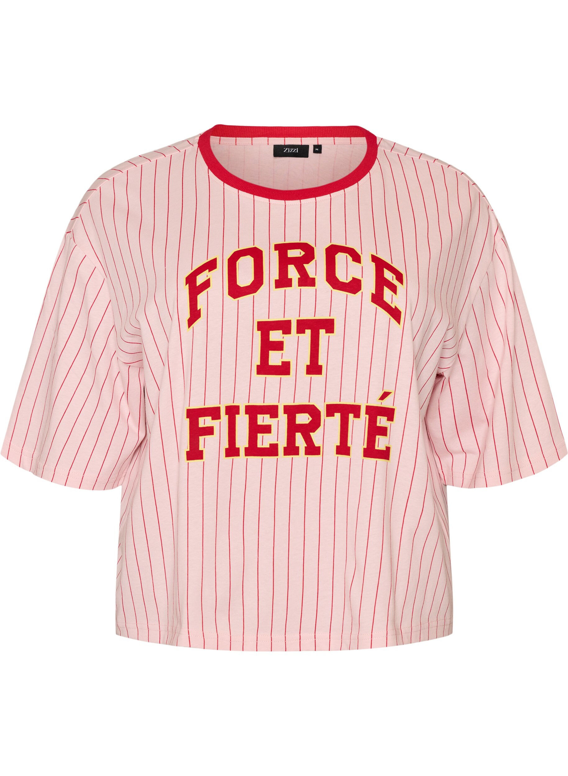 ZizziBoxy T-paita raidoilla ja statement-printill&auml;, Vaaleanpunainen, Packshot image number 0