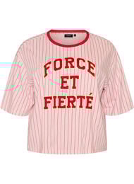 Boxy T-paita raidoilla ja statement-printill&auml;, Vaaleanpunainen