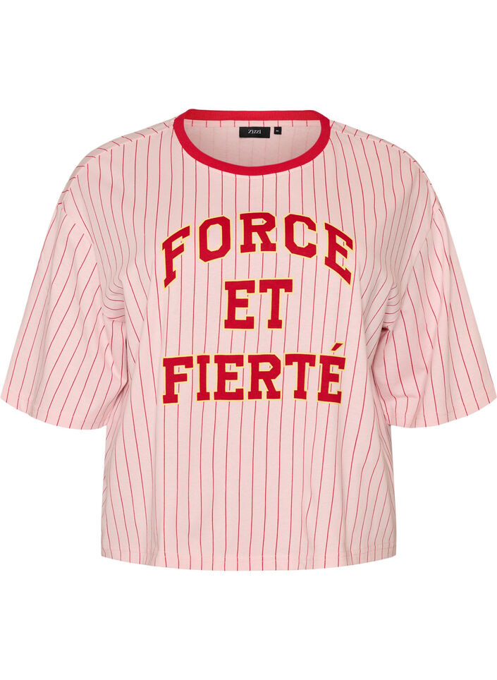 Boxy T-paita raidoilla ja statement-printill&auml;, Vaaleanpunainen, Packshot image number 0