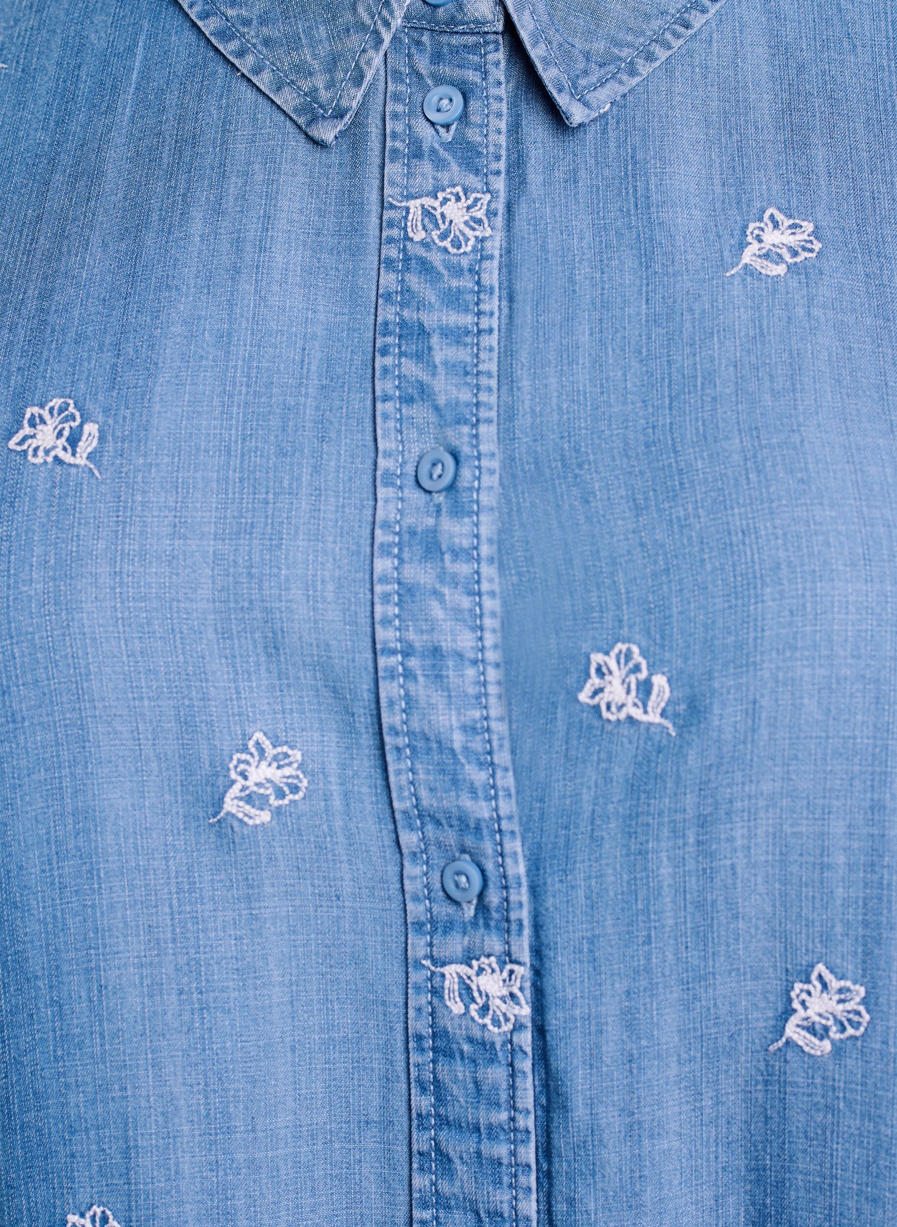ZizziDenim-look lyocell -paita kukkakirjailulla, Sininen, Packshot image number 2