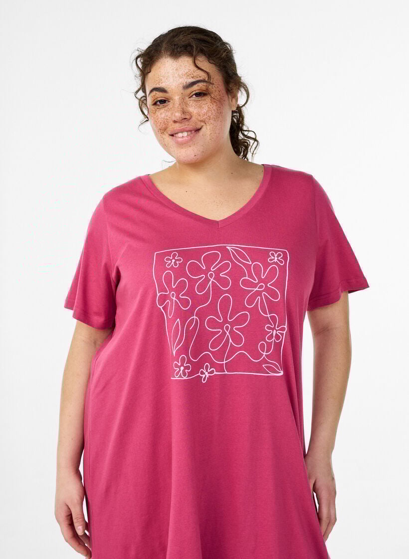 Luomupuuvillainen y&ouml;paita V-p&auml;&auml;ntiell&auml;, Punainen, Model image number 2