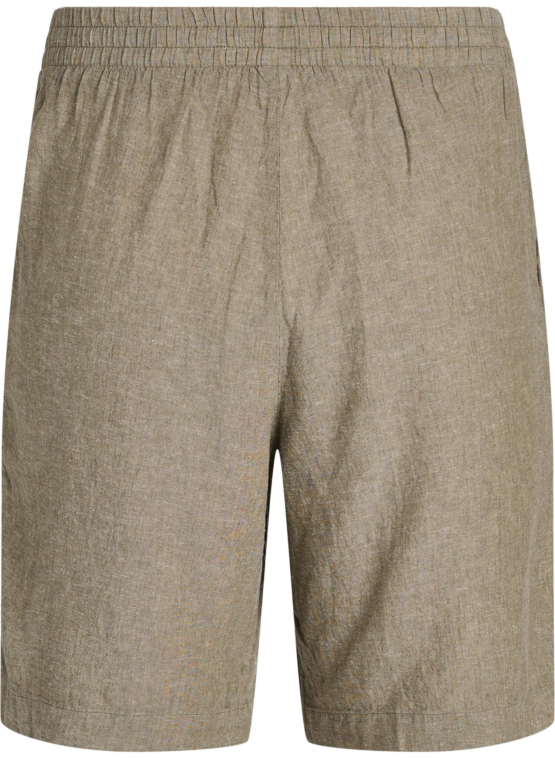 Zizzi Korkeavy&ouml;t&auml;r&ouml;iset pellava- ja viskoosishortsit, Vihre&auml;, Packshot image number 1