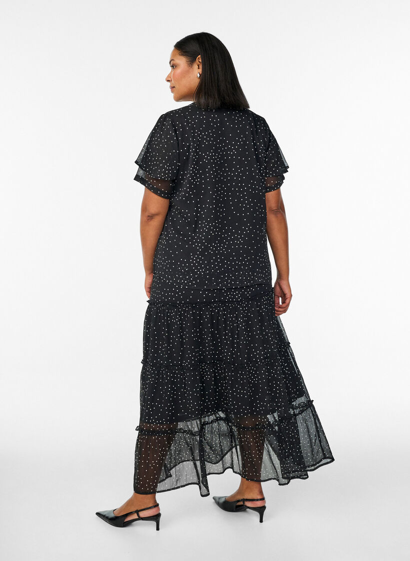 Pitk&auml; A-linjainen sifonkihame pilkuilla, Musta, Model image number 1
