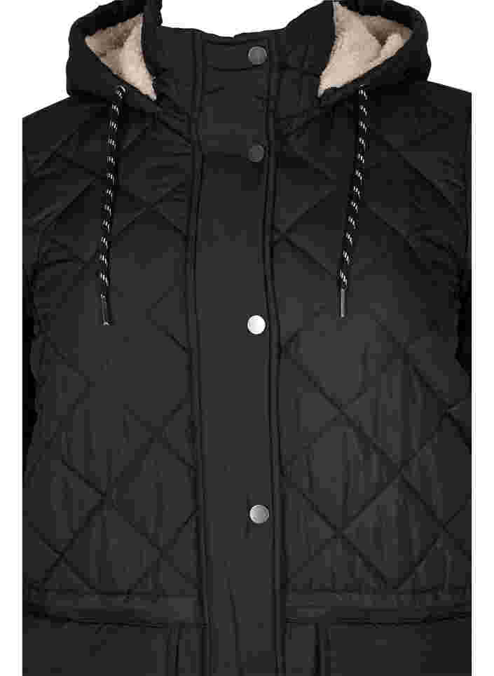 Tikattu takki hupulla ja säädettävällä vyötäröllä, Black, Packshot image number 2