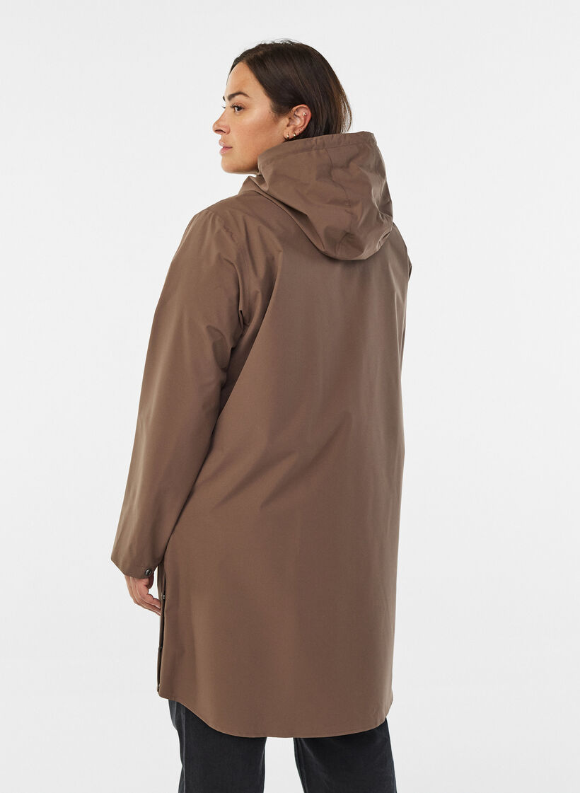 Sadetakki, jossa on taskut ja huppu, Ruskea, Model image number 2