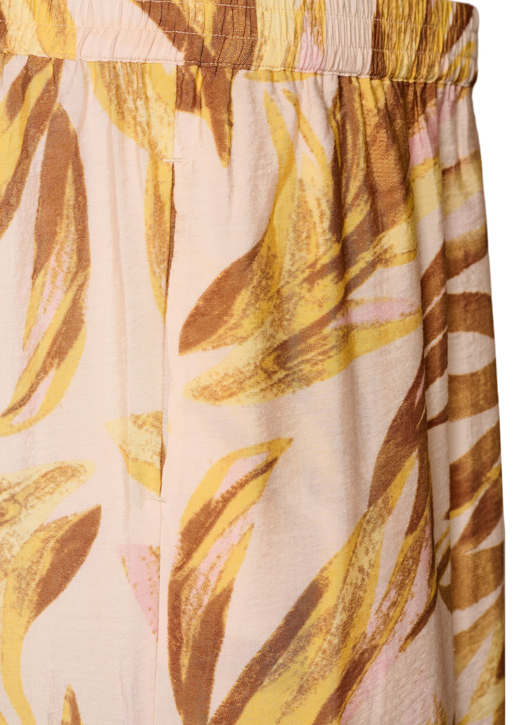 ZizziLeve&auml;lahkeiset housut lehtikuviolla ja korkea joustava vy&ouml;t&auml;r&ouml;, 9990, Packshot image number 3