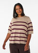 Raidallinen neulepaita lyhyill&auml; hihoilla, Beige, Model image number 0