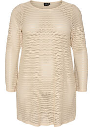 Rantamekko silmukkaompeleella ja pitk&auml;t hihat, Beige