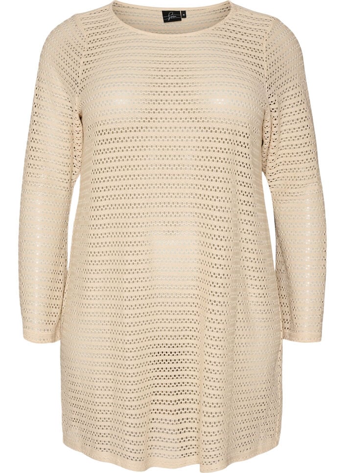 Rantamekko silmukkaompeleella ja pitk&auml;t hihat, Beige, Packshot