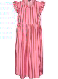 Raidallinen midimekko empire-leikkauksella ja r&ouml;yhel&ouml;ill&auml;, Vaaleanpunainen