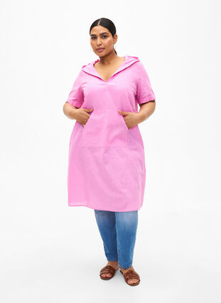 Puuvillan ja pellavan sekoitteesta valmistettu hupullinen mekko, Rosebloom, Model image number 2