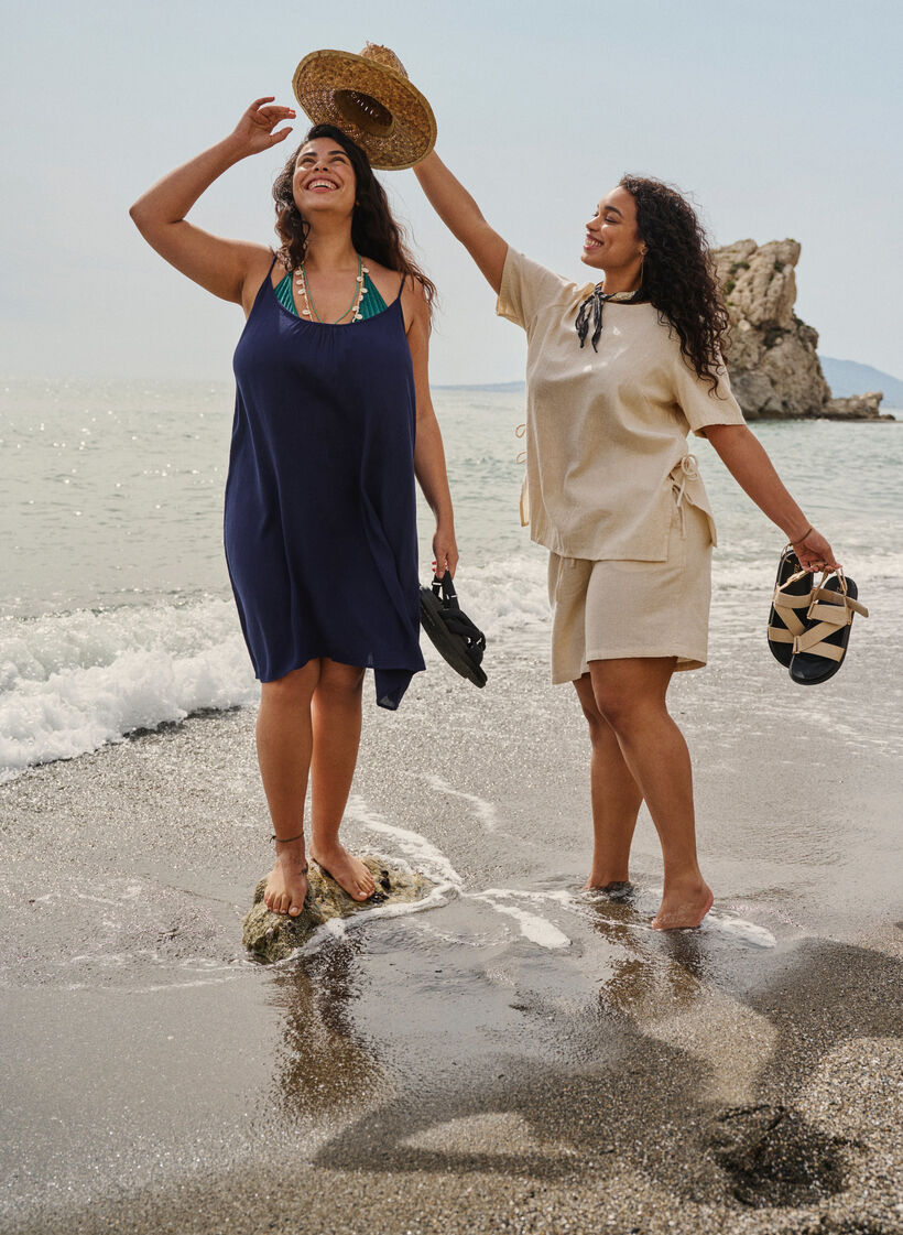 Yksivärinen olkainmekko viskoosista, Sininen, Image image number 0