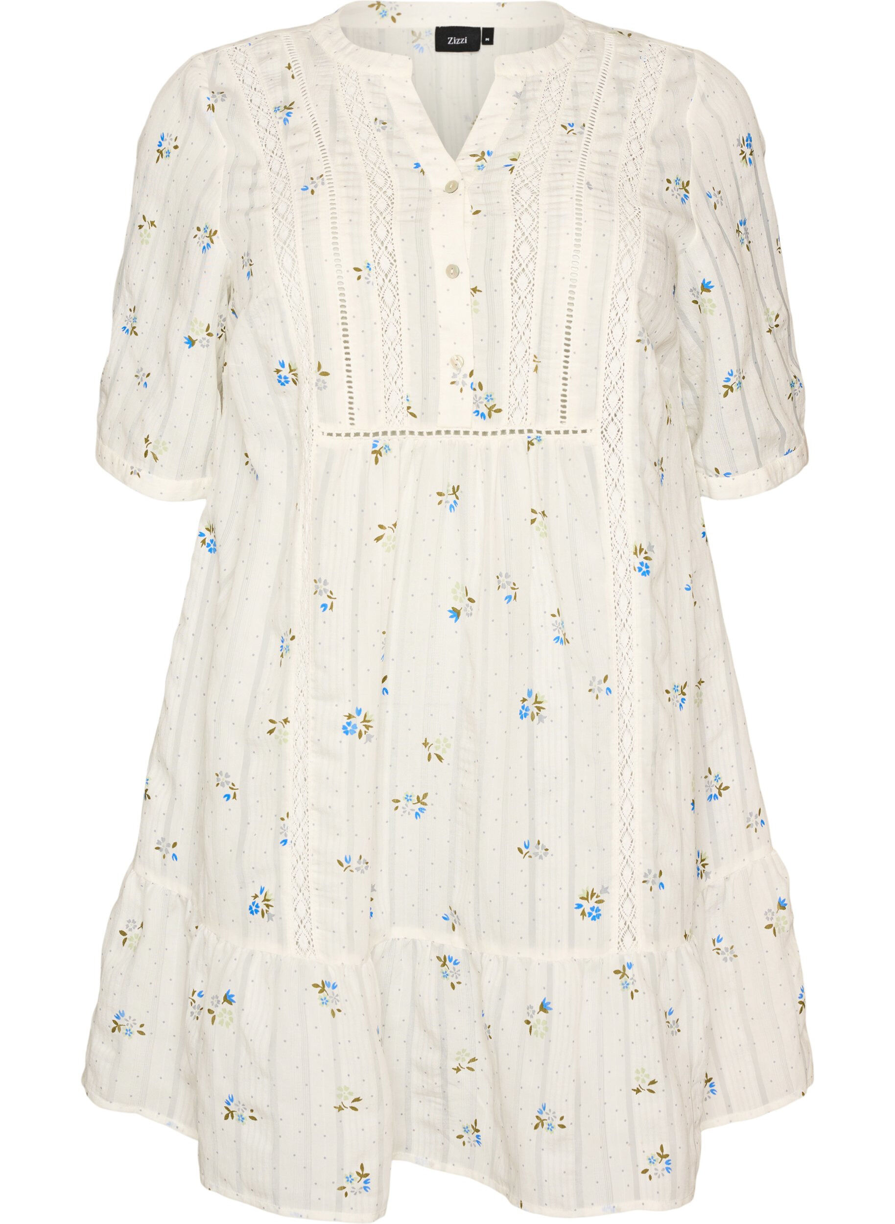ZizziLyhyt viskoosimekko pitsikoristeilla ja A-linjaisella leikkauksella, Vanilja, Packshot image number 0