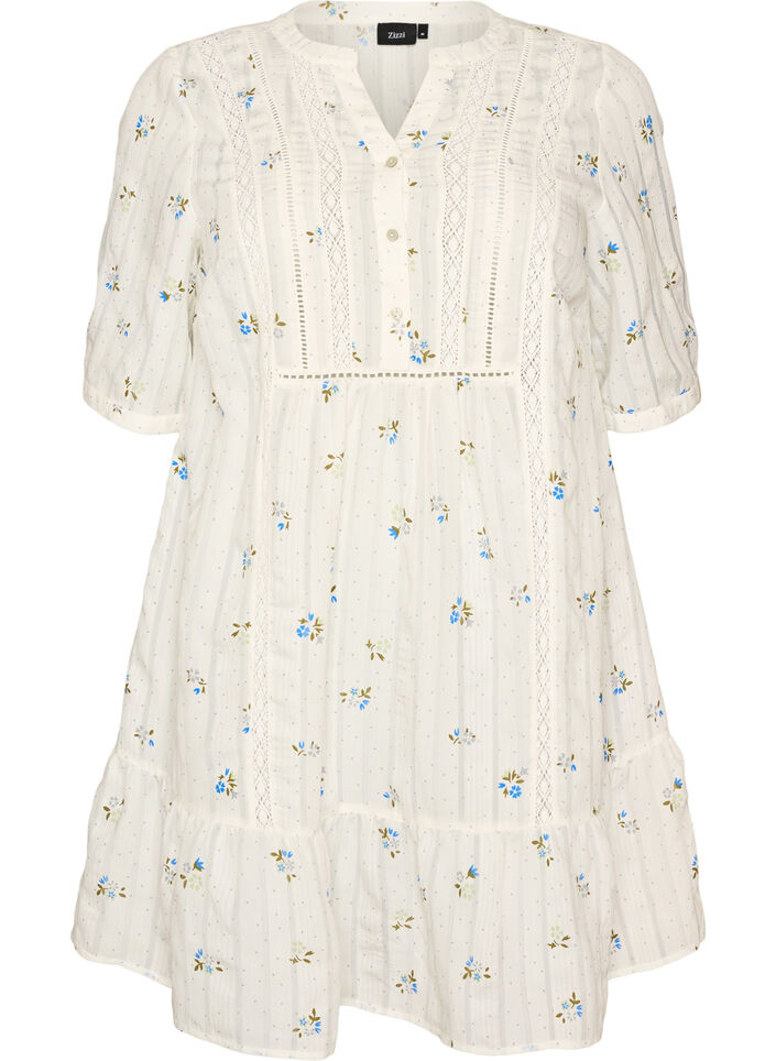 Lyhyt viskoosimekko pitsikoristeilla ja A-linjaisella leikkauksella, Vanilja, Packshot image number 0