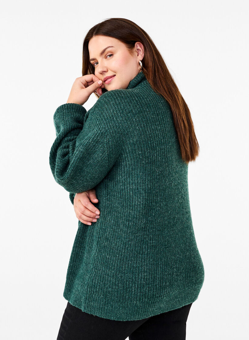 Neulepusero, jossa korkea kaulus ja vetoketju, Vihre&auml;, Model image number 2
