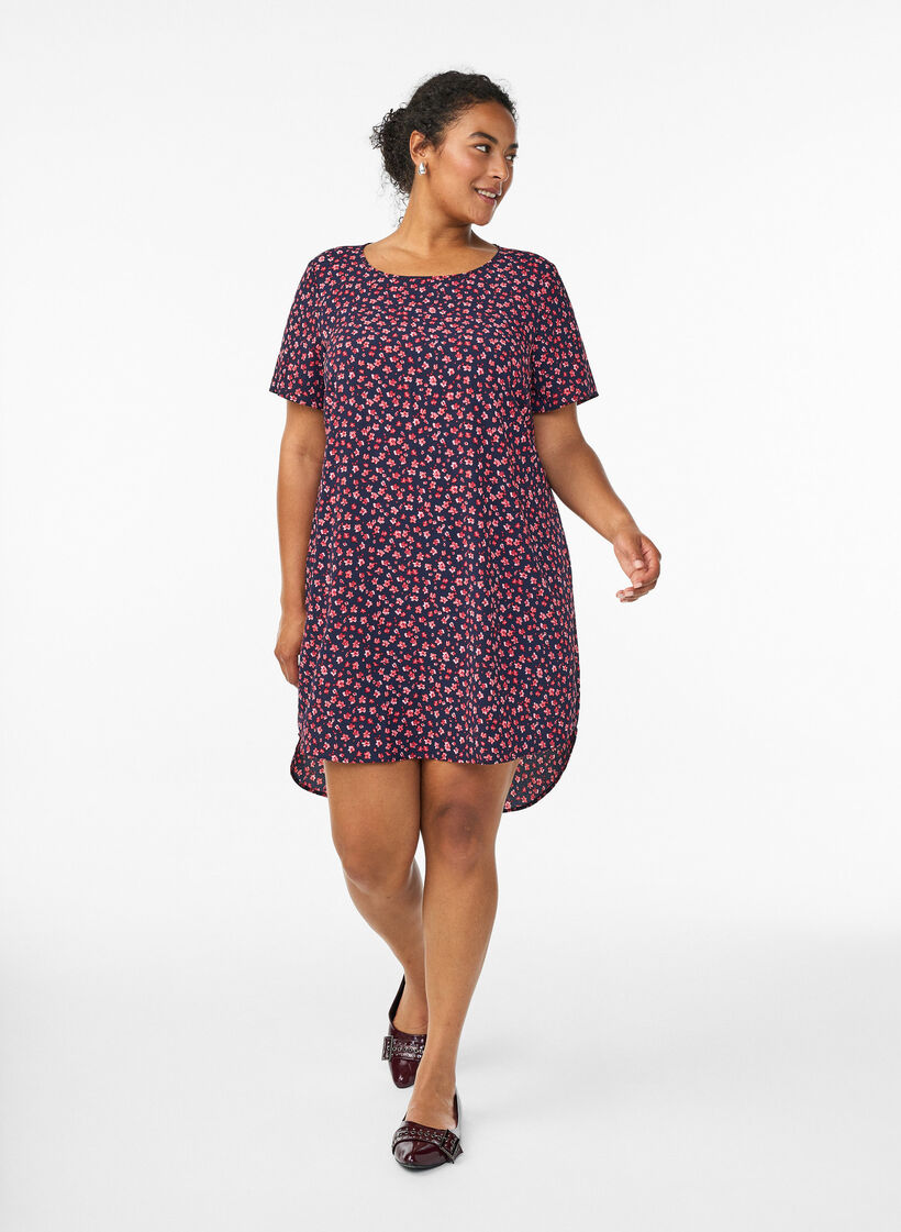Lyhythihainen, kuvioitu mekko, Sininen, Model image number 1