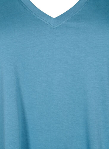 Puuvillainen t-paita v-pääntiellä, Aegean Blue, Packshot image number 2