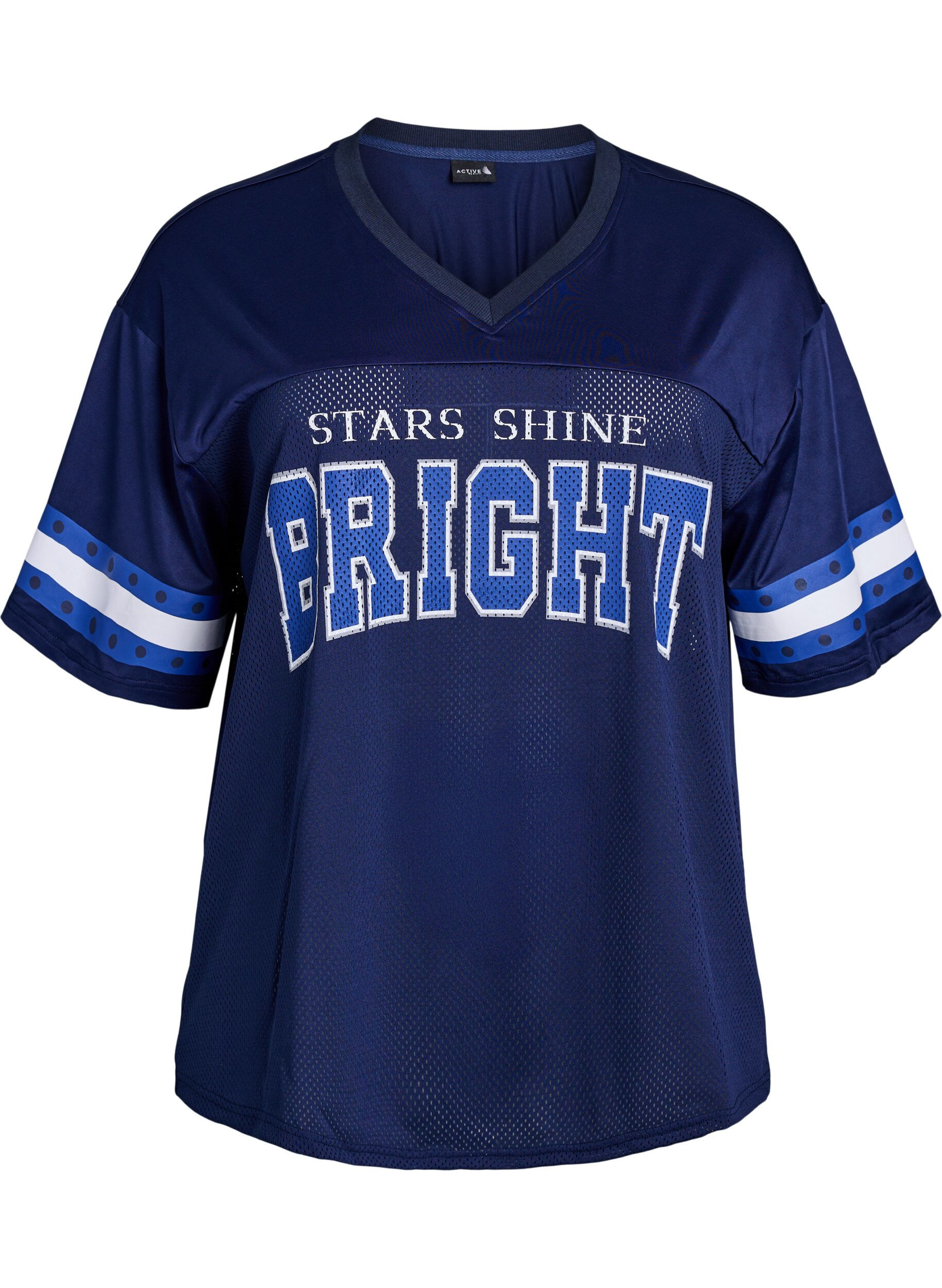 Zizzi V-aukollinen treenipaita etupuolen printill&auml;, Sininen, Packshot image number 0