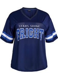 V-aukollinen treenipaita etupuolen printill&auml;, Sininen