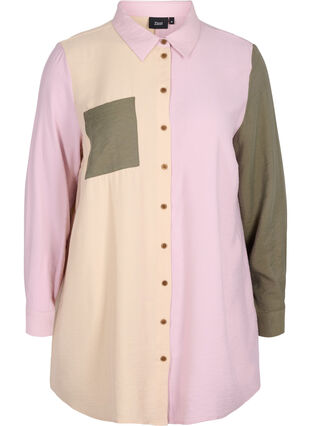 Viskoosisekoitteesta valmistettu paita kontrastiväreillä, Pink Blocking, Packshot image number 0