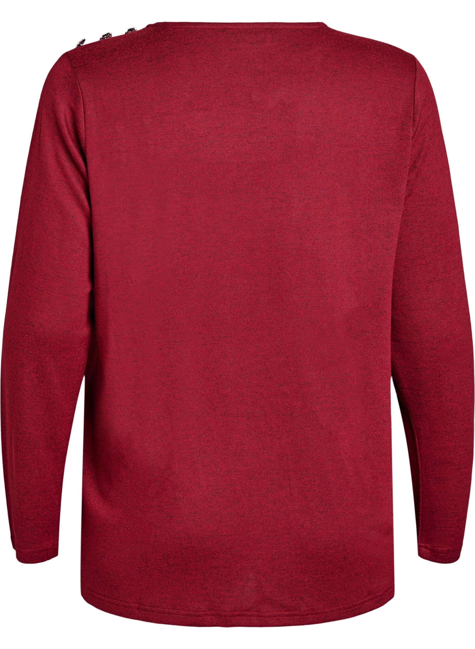 Zizzi Paljettipusero koristeellisilla napeilla, Punainen, Packshot image number 1