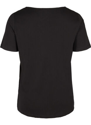 Puuvillainen t-paita v-pääntiellä ja pitsillä, Black, Packshot image number 1