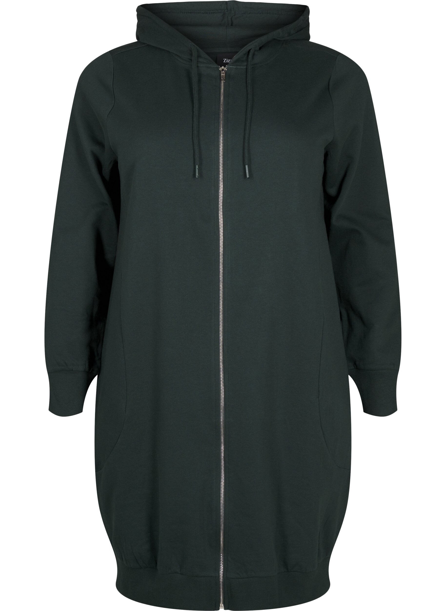 Pitk&auml; puuvillainen college-neuletakki hupulla