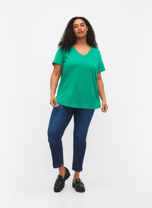 Lyhythihainen t-paita v-pääntiellä, Simply Green, Model image number 2