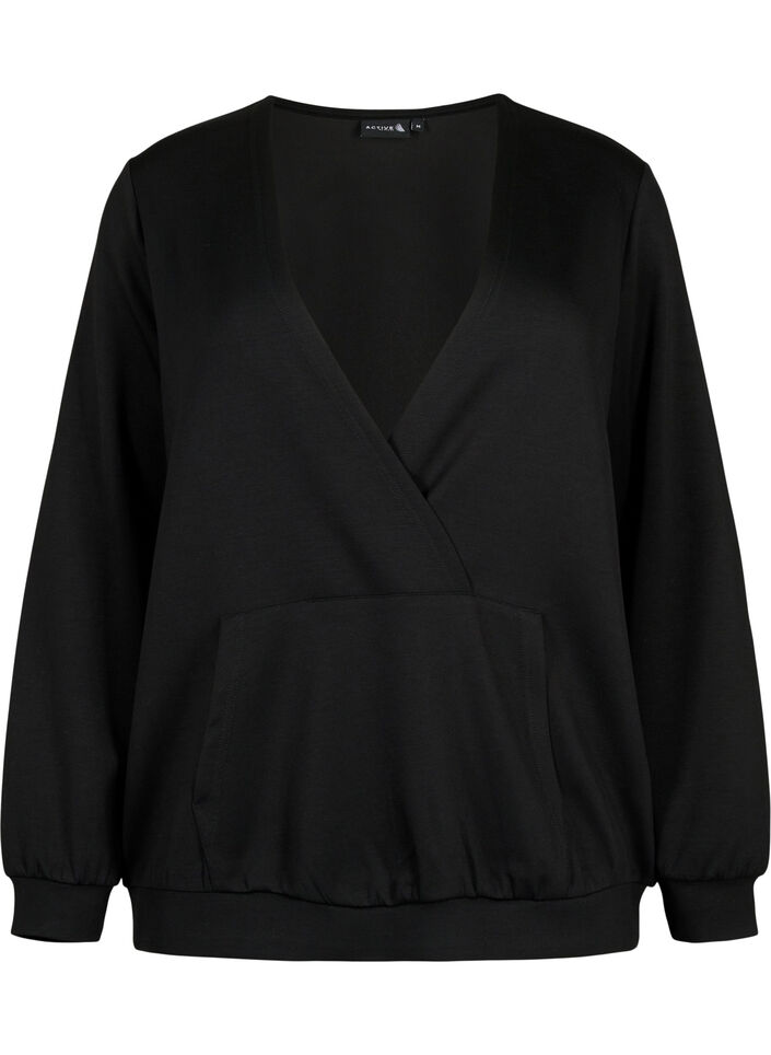 Collegepaita, jossa on V-pääntie ja tasku, Black, Packshot image number 0