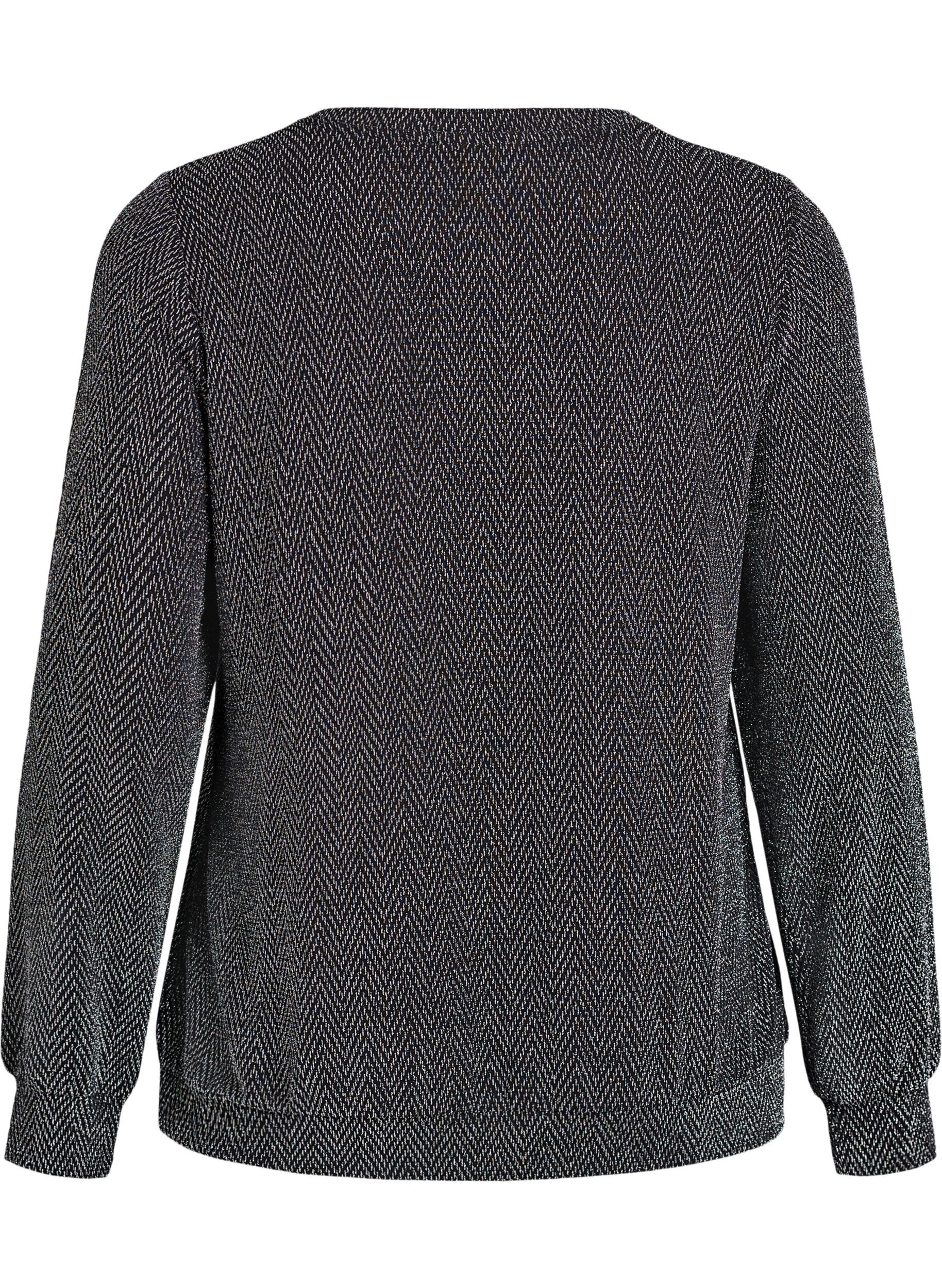 Zizzi Pusero, jossa kalanruotokuvio ja kimallelanka, Musta, Packshot image number 1