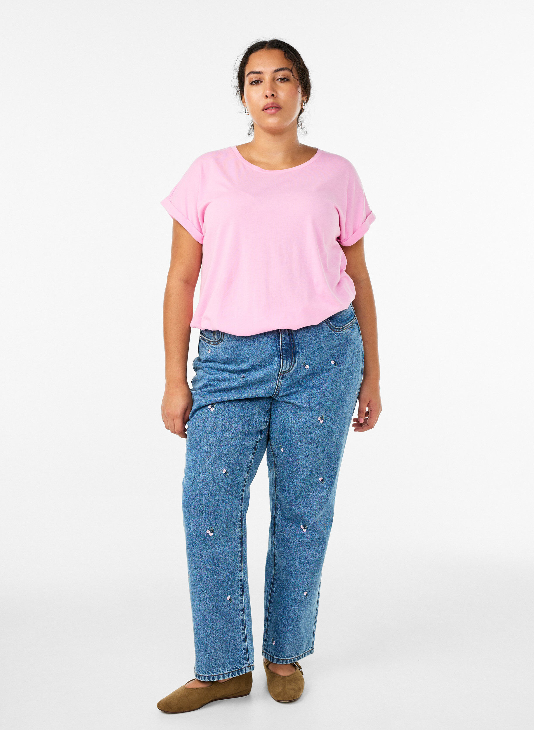 Zizzi Lyhythihainen t-paita 2-pack, Vaaleanpunainen, Model image number 1