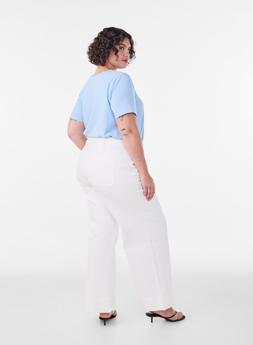 Yksiv&auml;rinen perus t-paita puuvillasta, Sininen, Model image number 2